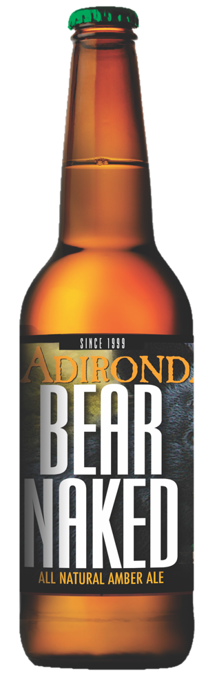 NEW YORK Beer Coaster ~*~ ADIRONDACK Brewery Bear Naked Amber Ale ~ Lake George