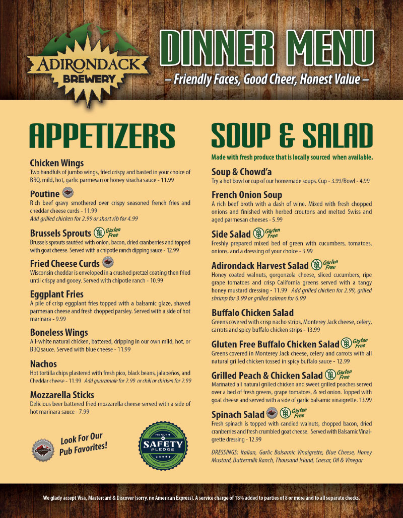 Lunch & Dinner Menu Adirondack Brewery