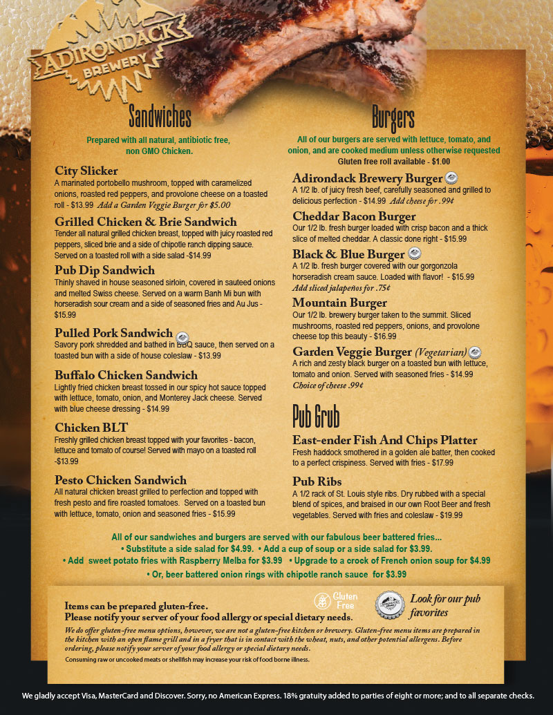 Lunch & Dinner Menu - Adirondack Brewery